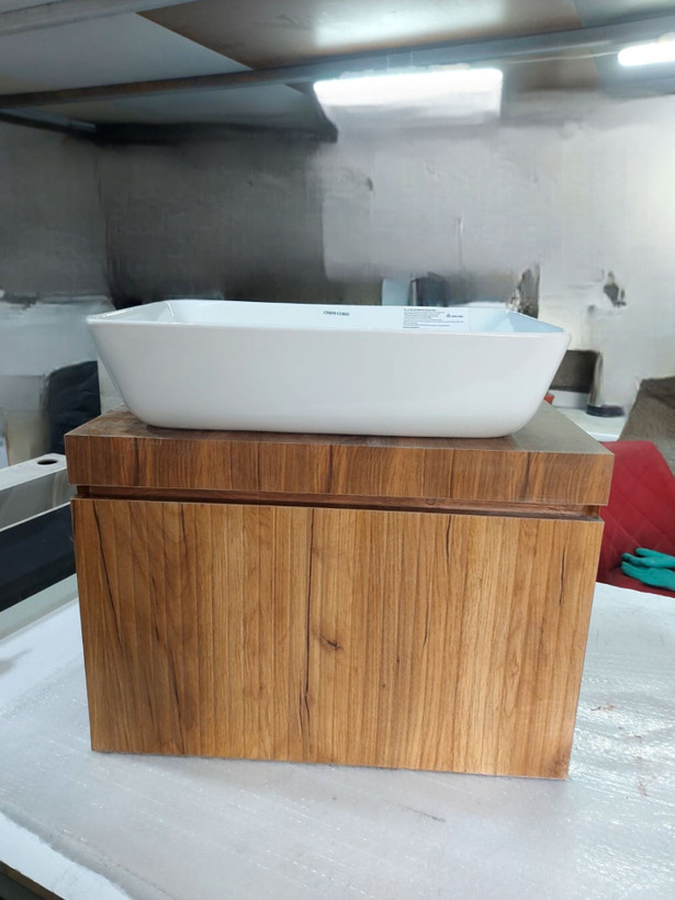 کابینت روشویی PVC طرح چوب مدل 1045 با کاسه چینی روکار