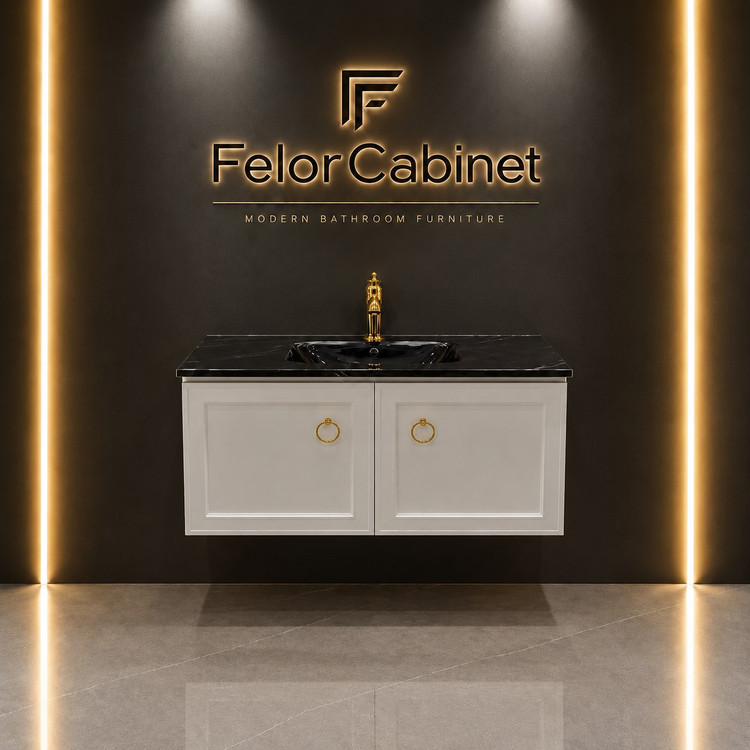 کابینت روشویی دیواری PVC با صفحه شیشه سکوریت مدل 1098