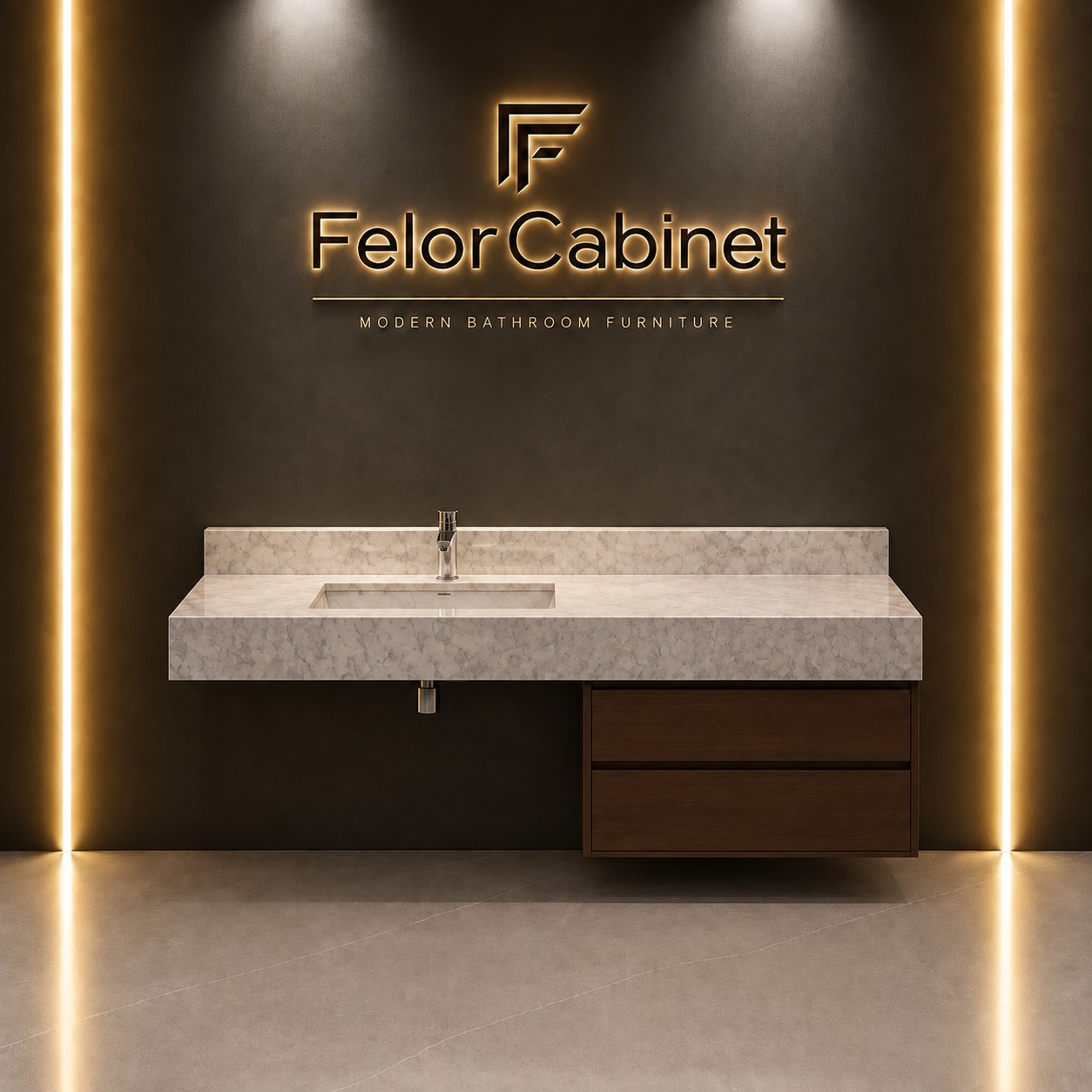 کابینت روشویی دیواری با صفحه سرامیکی پرسلان و باکس PVC مدل 1023