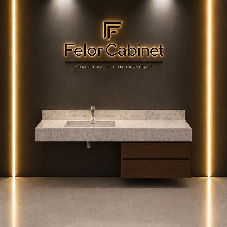 کابینت روشویی دیواری با صفحه سرامیکی پرسلان و باکس PVC مدل 1023