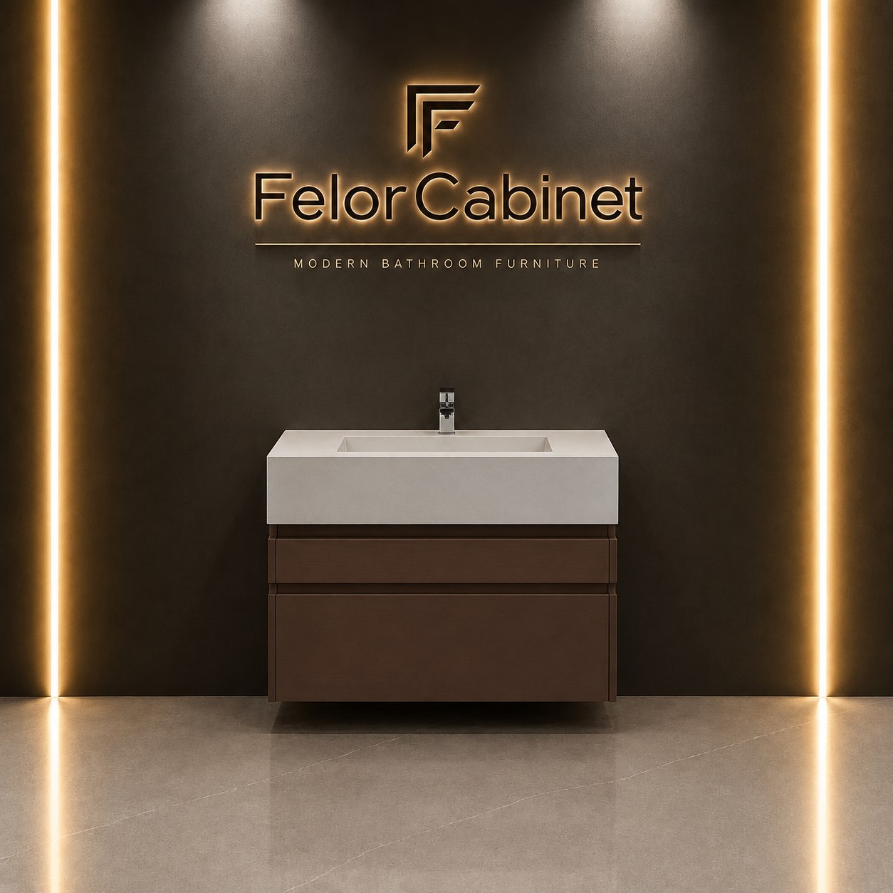 روشویی دیواری سرامیکی پرسلان با کابینت PVC مات – مدل 1029