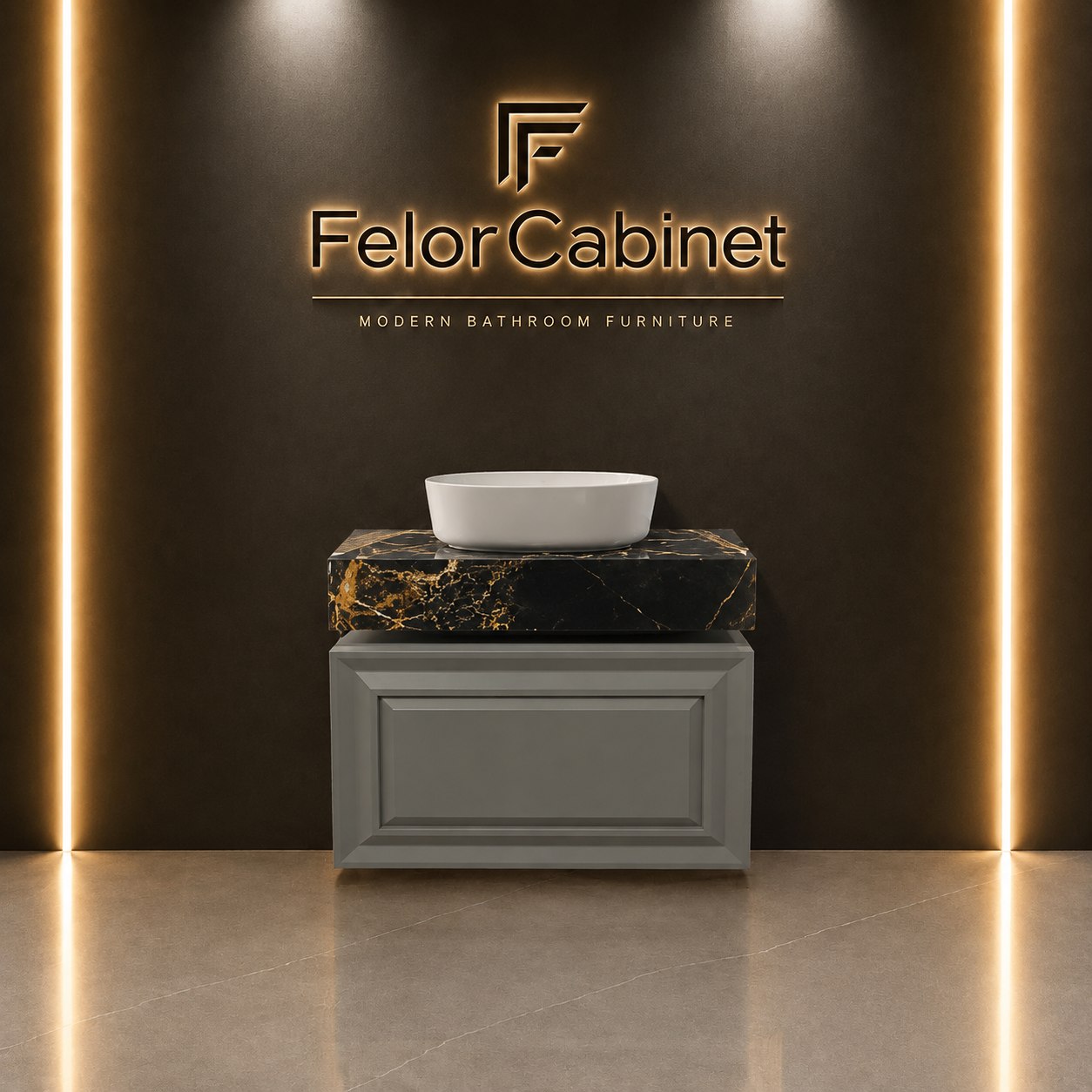 کابینت روشویی مدرن PVC با صفحه سرامیک و کاسه چینی مدل ۱۰۷۰