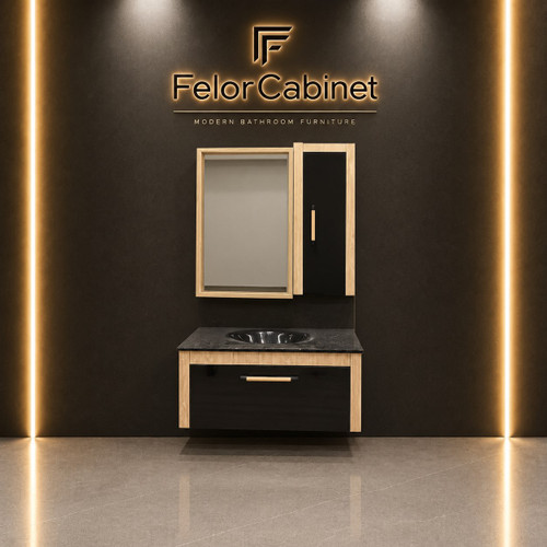 کابینت روشویی PVC مدل 1039 با روشویی شیشهای توکار